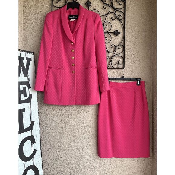 Vintage Louis Feraud Virgin Wool 2 Piece Blazer And Skirt - Size 10 - Pink - Picture 1 of 16